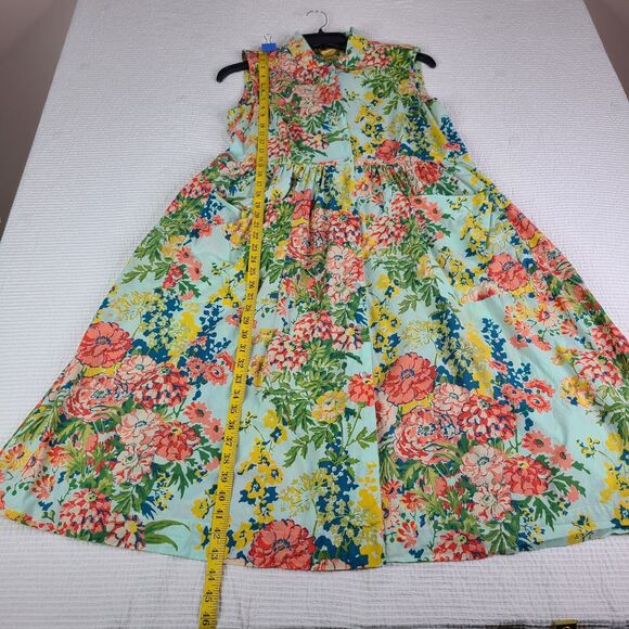 April Cornell Porch Dress L Cotton Midi Floral Cottagecore Sleeveless Pockets ** - Picture 3 of 13